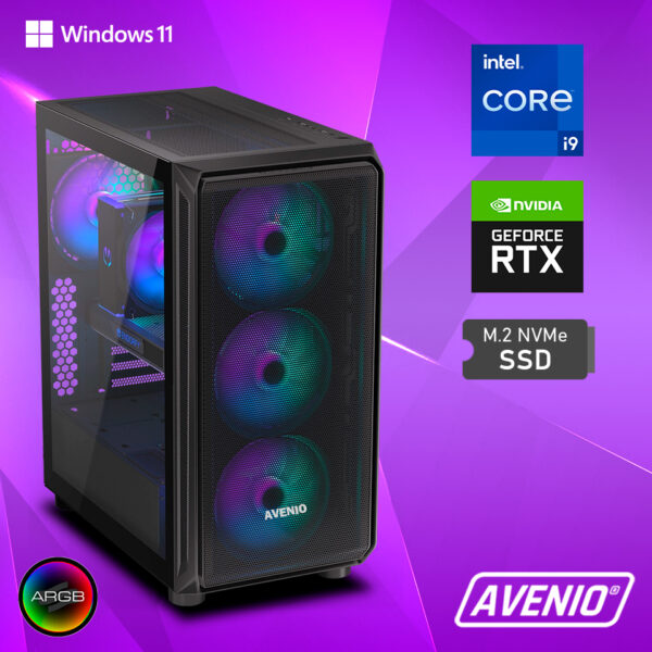 Avenio Prodigy Intel Core i9 12900KF 64GB DDR5 2TB M.2 NVMe WiFi Bluetooth W11P NVIDIA GeForce RTX 4070 TI SUPER 16GB GDDR6X P/N: 02242630